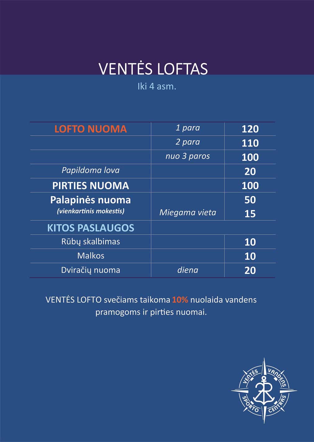 R2 VVSC lofto kainoraštis 2026 | ventesport.lt