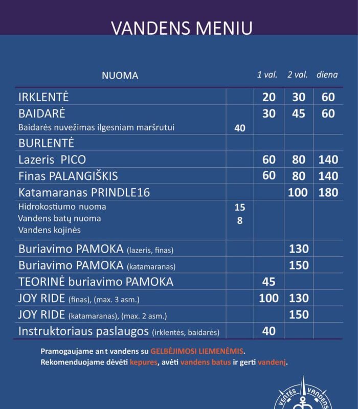 Kainorastis2026_Vandens_Pramogos R2 Ventės vandens sporto centro kainoraštis 2026 | ventesport.lt